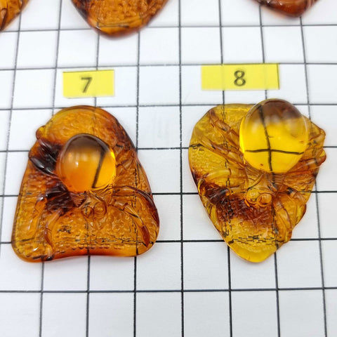 Cognac Amber Carved Spider Cabochons