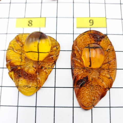 Cognac Amber Carved Spider Cabochons