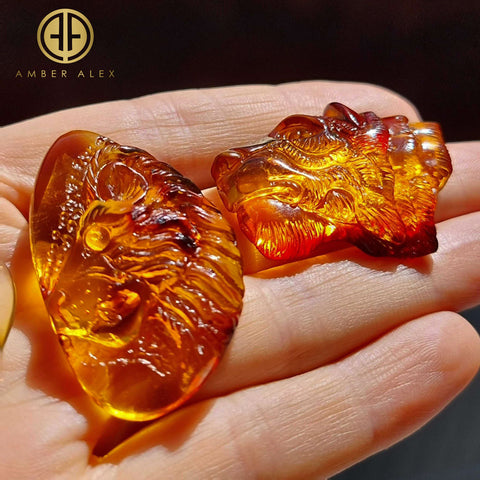 Cognac Amber Carved Lion Cabochon