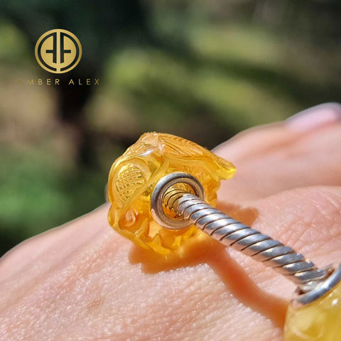 Multi-Color Amber Carved Bee Charm Bead