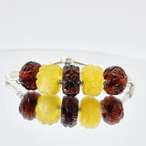 Multi-Color Amber Carved Flower Charm Bead