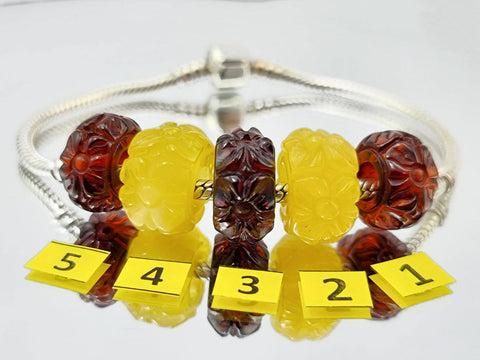 Multi-Color Amber Carved Flower Charm Bead