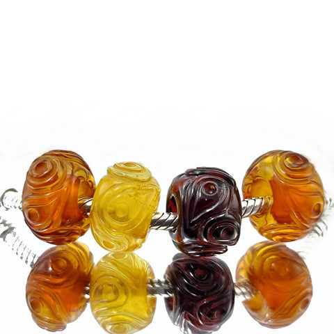 Multi-Color Amber Carved Leaf Charm Bead