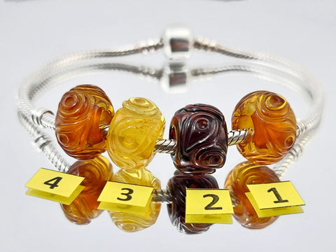 Multi-Color Amber Carved Leaf Charm Bead