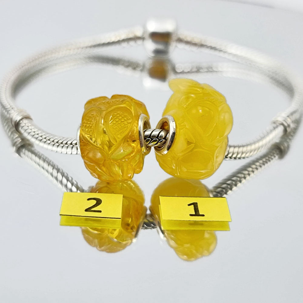 Multi-Color Amber Carved Bee Charm Bead