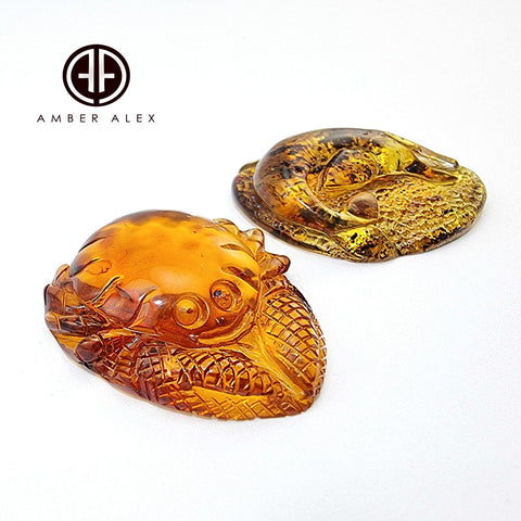 Cognac & Fossil Amber Carved Animals Cabochon