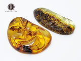 Cognac & Fossil Amber Carved  Face & Eye Cabochons