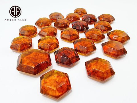 Cognac Amber Faceted Hexagon Shape Stone