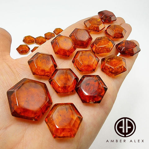 Cognac Amber Faceted Hexagon Shape Stone