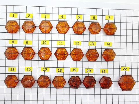 Cognac Amber Faceted Hexagon Shape Stone