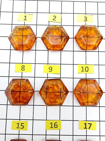 Cognac Amber Faceted Hexagon Shape Stone