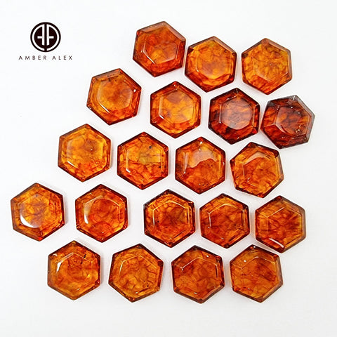 Cognac Amber Faceted Hexagon Shape Stone