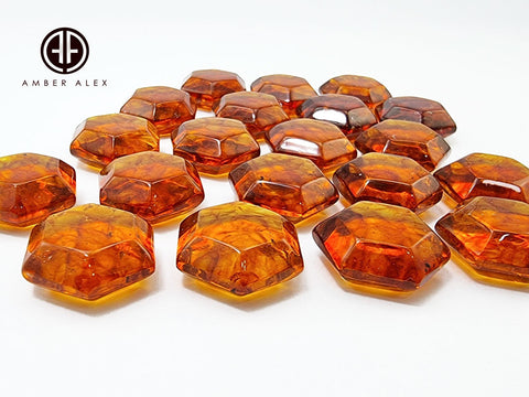 Cognac Amber Faceted Hexagon Shape Stone