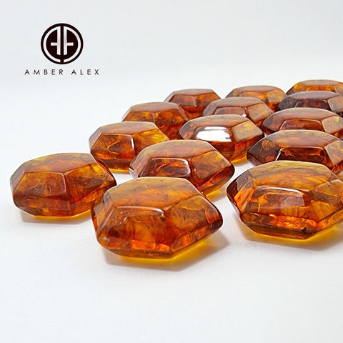 Cognac Amber Faceted Hexagon Shape Stone