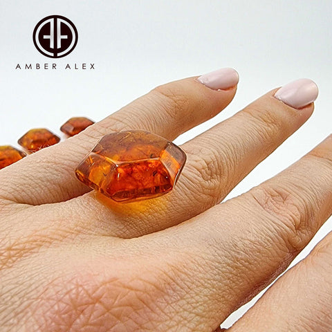 Cognac Amber Faceted Hexagon Shape Stone