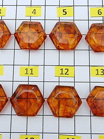 Cognac Amber Faceted Hexagon Shape Stone