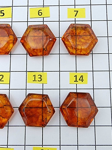 Cognac Amber Faceted Hexagon Shape Stone