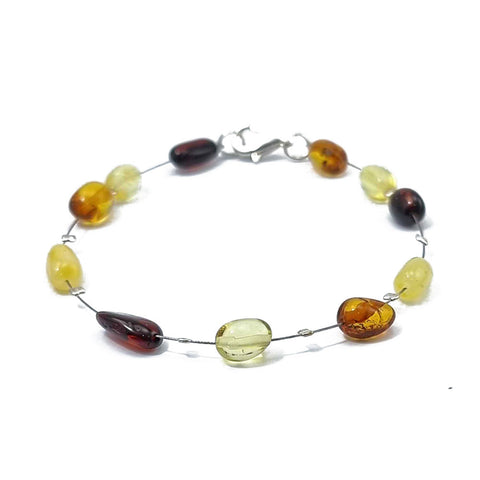 Multi-Color Amber Nugget Beads Wire Bracelet