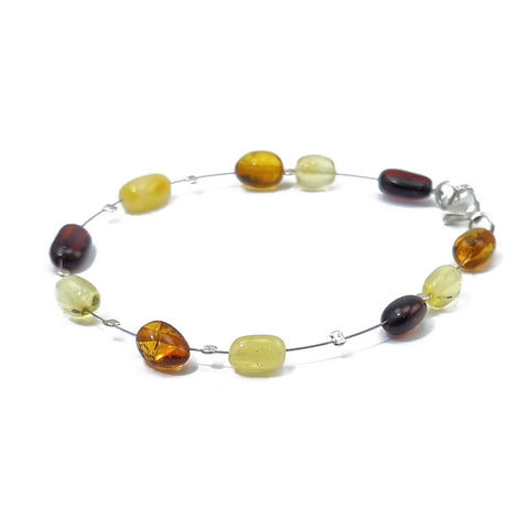 Multi-Color Amber Nugget Beads Wire Bracelet