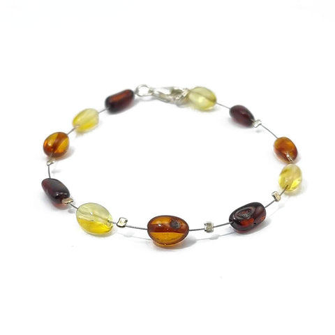 Multi-Color Amber Nugget Beads Wire Bracelet