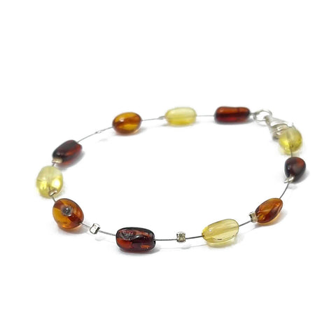 Multi-Color Amber Nugget Beads Wire Bracelet