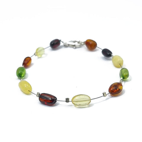 Multi-Color Amber Nugget Beads Wire Bracelet