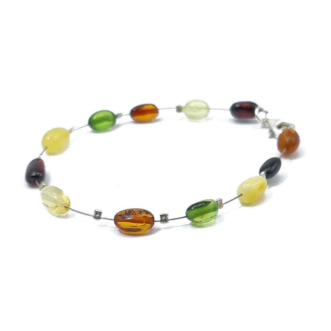 Multi-Color Amber Nugget Beads Wire Bracelet