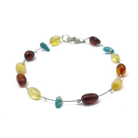 Multi-Color Amber Nugget Beads Wire Bracelet