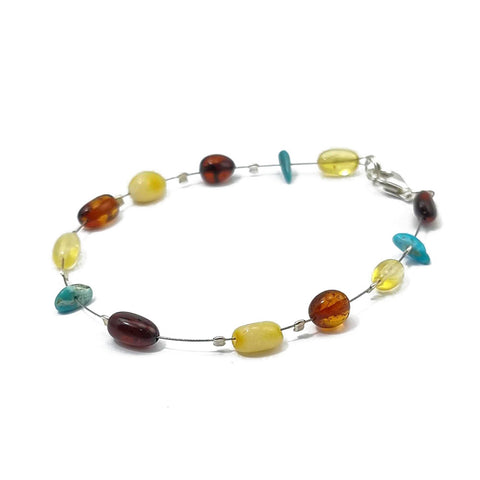 Multi-Color Amber Nugget Beads Wire Bracelet