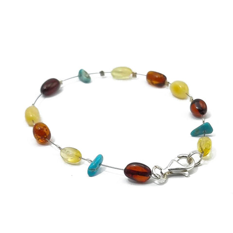 Multi-Color Amber Nugget Beads Wire Bracelet