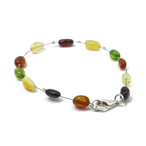 Multi-Color Amber Nugget Beads Wire Bracelet