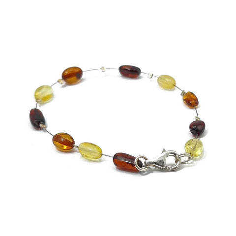 Multi-Color Amber Nugget Beads Wire Bracelet