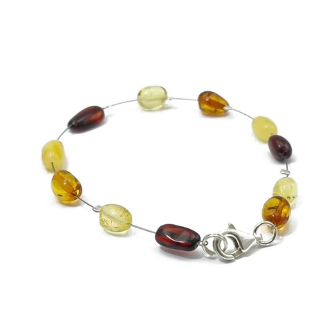 Multi-Color Amber Nugget Beads Wire Bracelet