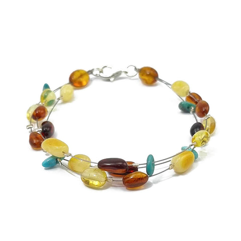 Multi-Color Amber Nugget Beads Wire Bracelet