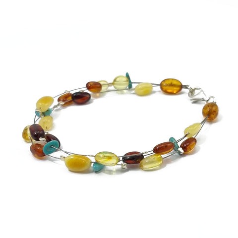 Multi-Color Amber Nugget Beads Wire Bracelet