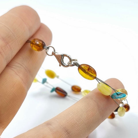 Multi-Color Amber Nugget Beads Wire Bracelet