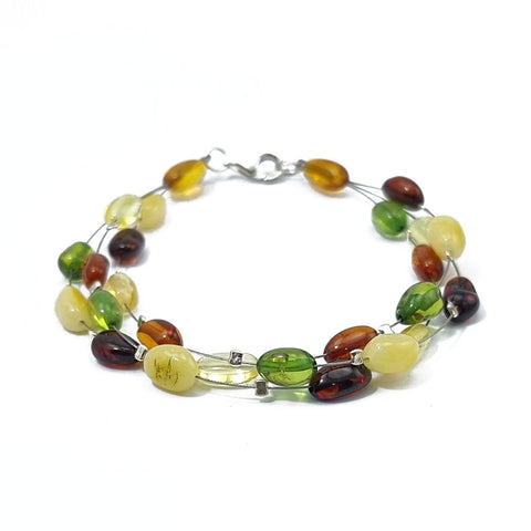 Multi-Color Amber Nugget Beads Wire Bracelet