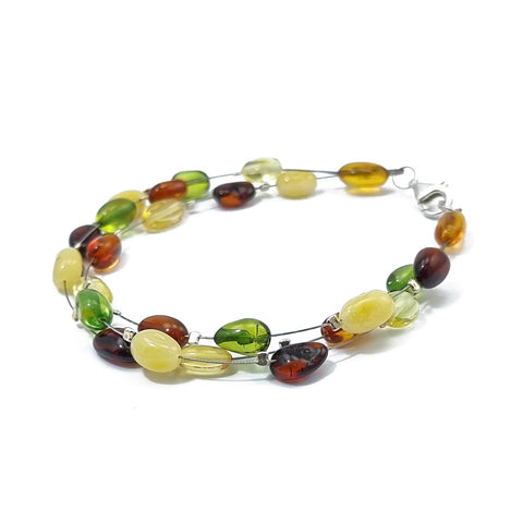 Multi-Color Amber Nugget Beads Wire Bracelet