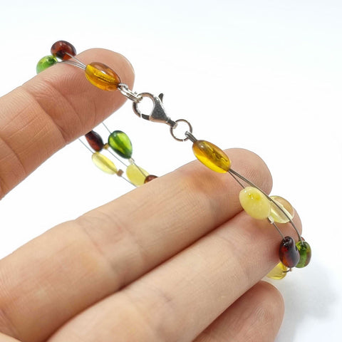 Multi-Color Amber Nugget Beads Wire Bracelet