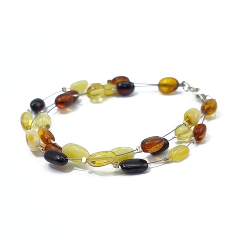 Multi-Color Amber Nugget Beads Wire Bracelet