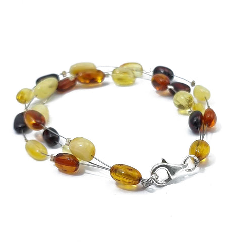 Multi-Color Amber Nugget Beads Wire Bracelet