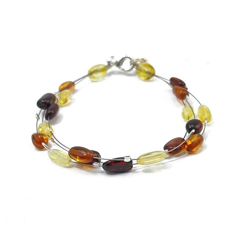 Multi-Color Amber Nugget Beads Wire Bracelet