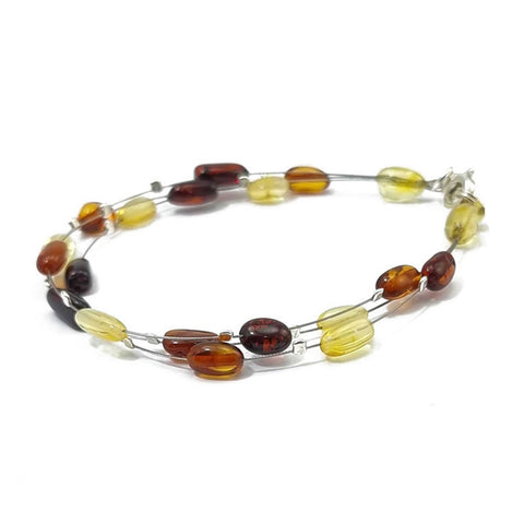 Multi-Color Amber Nugget Beads Wire Bracelet