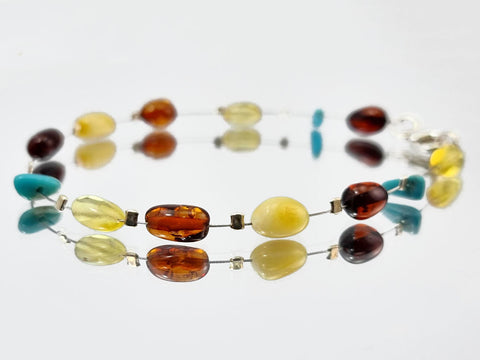 Multi-Color Amber Nugget Beads Wire Bracelet