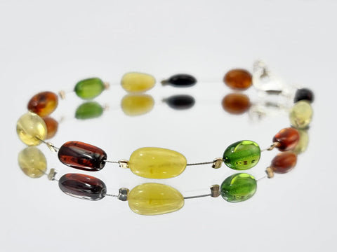 Multi-Color Amber Nugget Beads Wire Bracelet