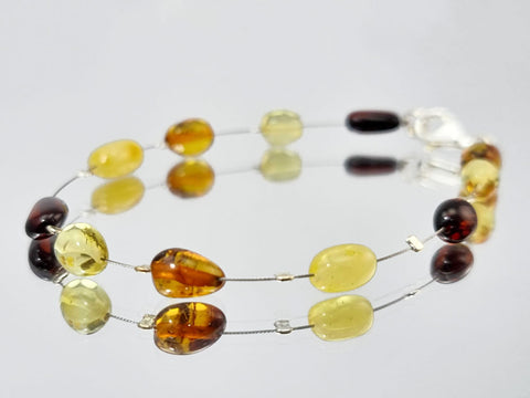 Multi-Color Amber Nugget Beads Wire Bracelet