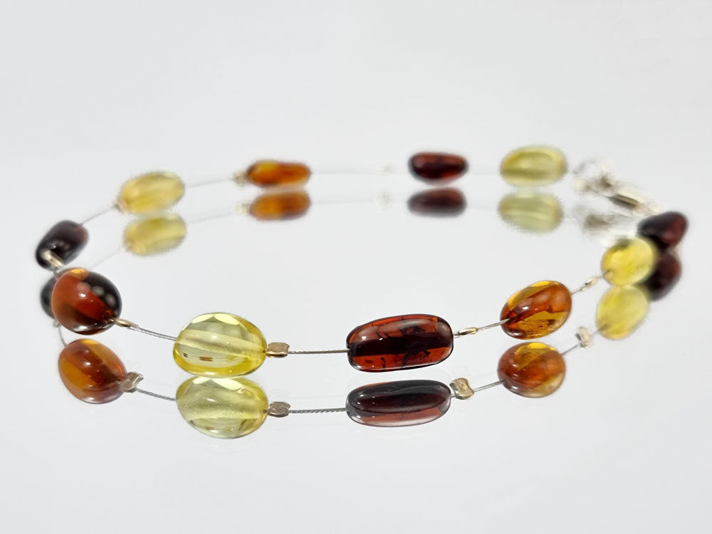 Multi-Color Amber Nugget Beads Wire Bracelet