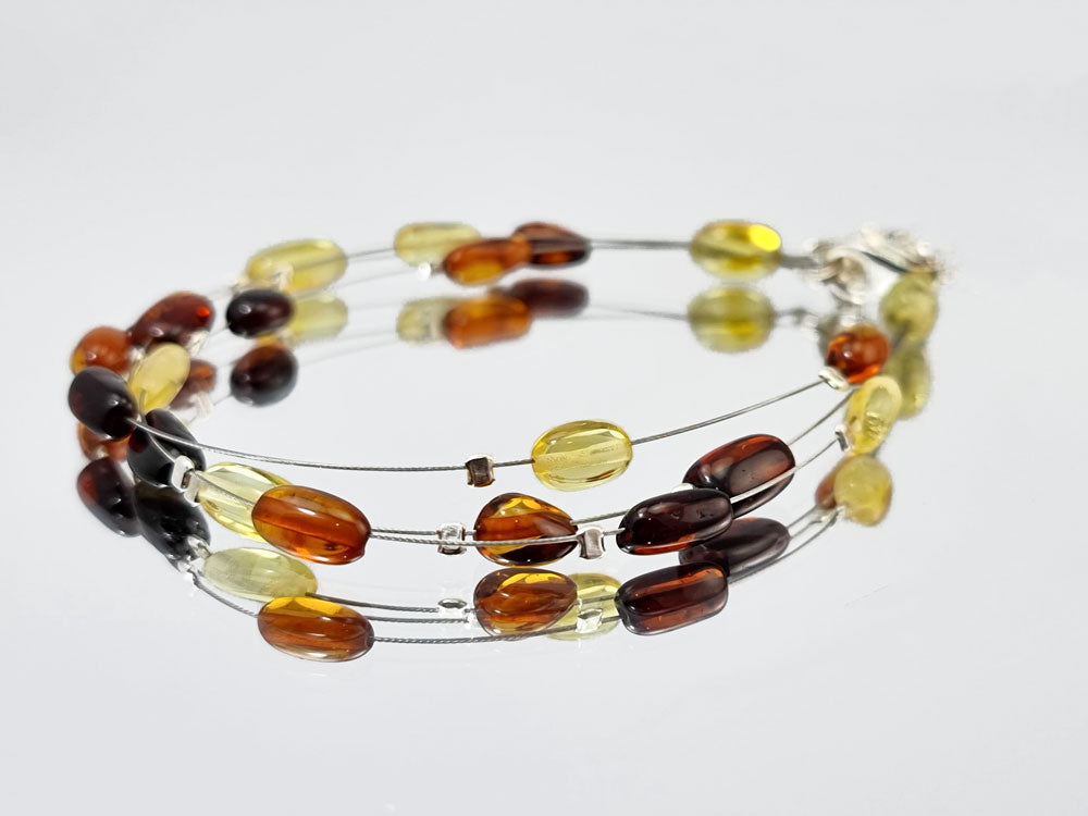 Multi-Color Amber Nugget Beads Wire Bracelet