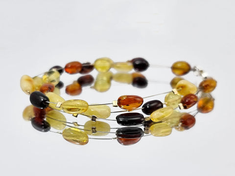 Multi-Color Amber Nugget Beads Wire Bracelet