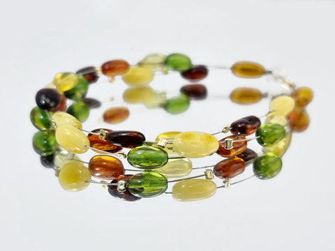 Multi-Color Amber Nugget Beads Wire Bracelet